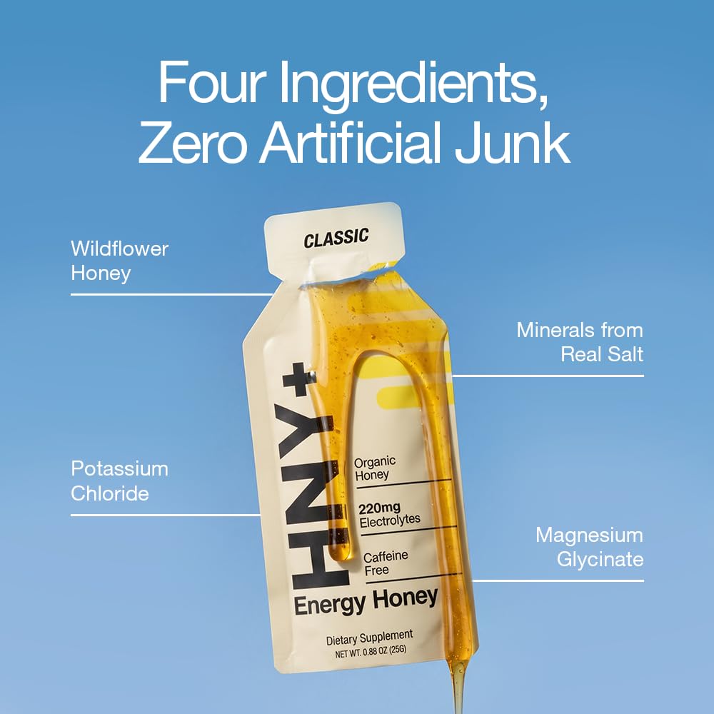HNY+ Organic Honey Energy Gel with Electrolytes, Caffeine Free, 12ct — Amazon image 3