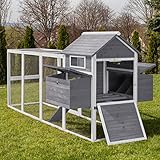 Miweba MyAnimal Hühnerstall MH-22 XXL | 305x151x150 cm - Für 8 Hühner - Nistkasten mit Freilaufgehege - 3 Sitzstangen - Winterfest - 2 Ebenen - Hühnerhaus mit Eiablage - Kiefernholz - Voliere (Grau)