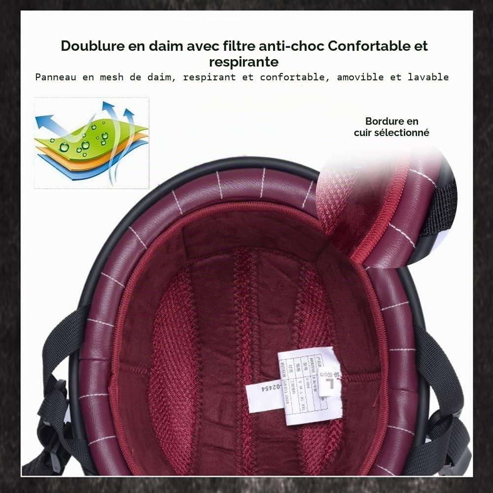 Casque de Moto Vintage Cuir Retro Vintage Scooter Open Face Demi Casque de Cuir avec Lunettes Certifié ECE Bols pour Homme et Femme Adultes Demi-Casques avec Sac de Rangement
