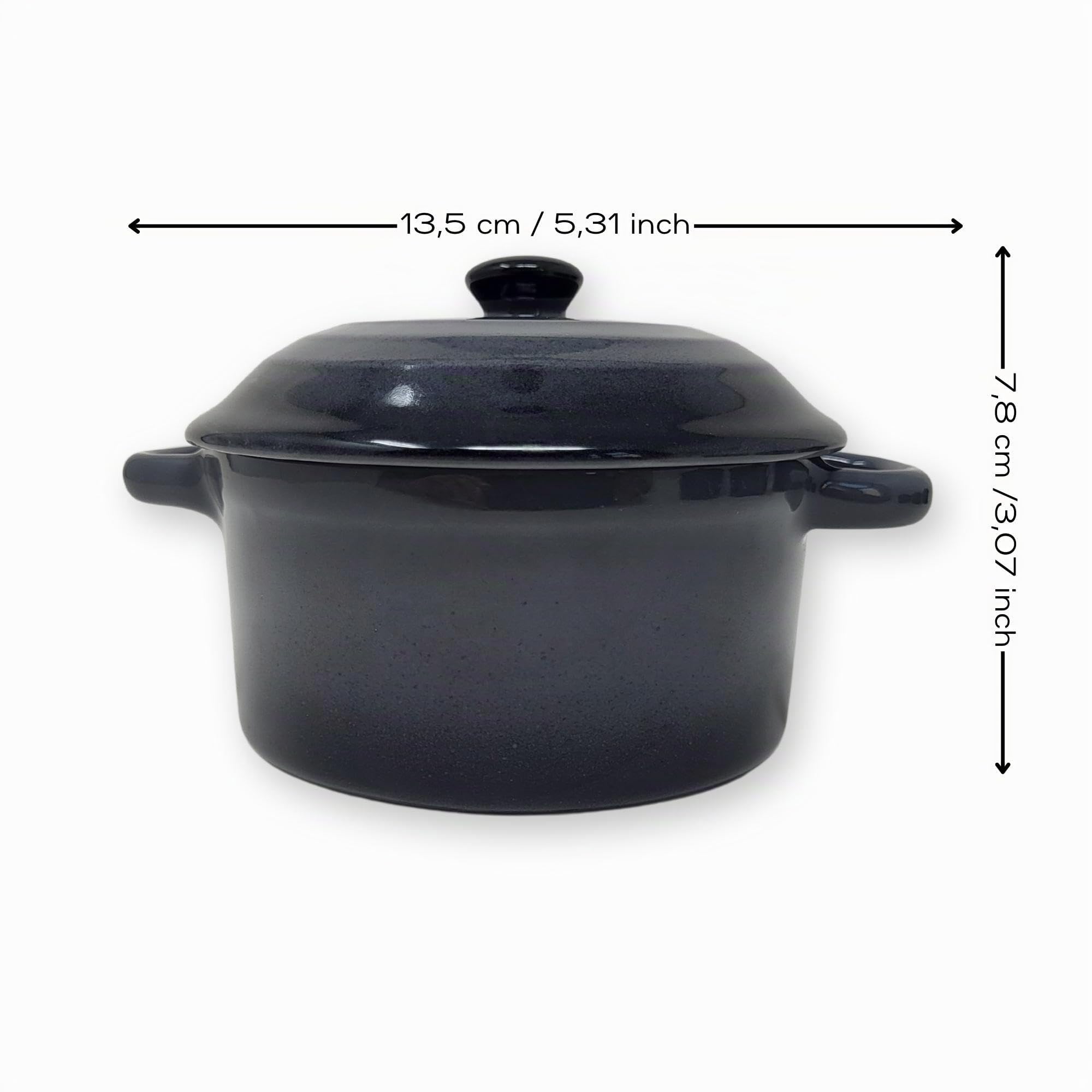 ToCi Lot de 4 petites cocottes rondes en céramique avec couvercle - 200 ml - Diamètre : 10 x 5 cm - Couleur : anthracite