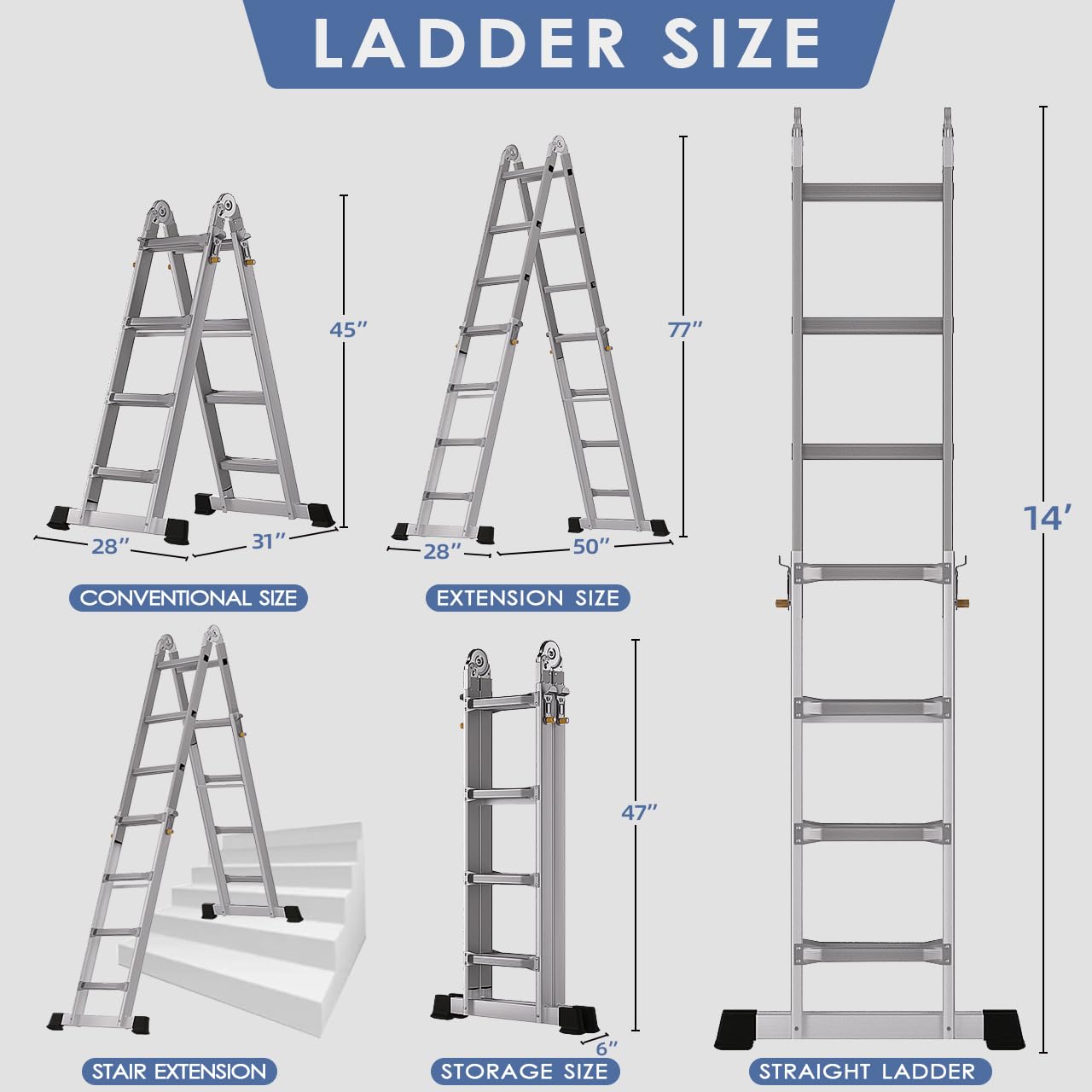 Snapklik.com : APARECIUM A Frame 4 Step Extension Ladder, 17Ft Aluminum ...