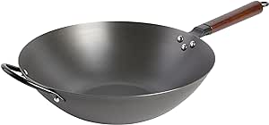 Babish Carbon Steel Flat Bottom Wok and Stir Fry Pan, 14-Inch