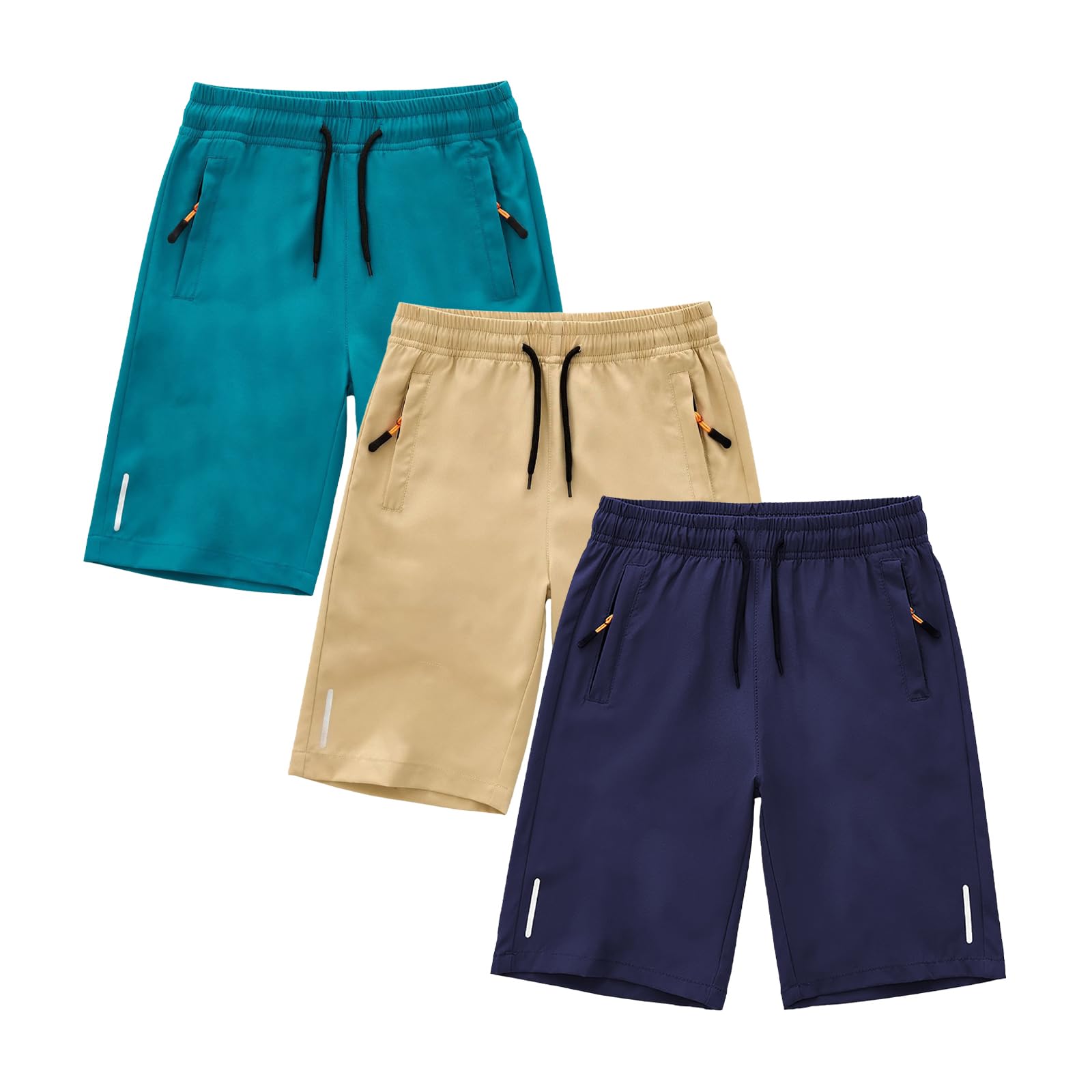 SHOOYING Boys Quick Dry Athletic Zipper Shorts Sets