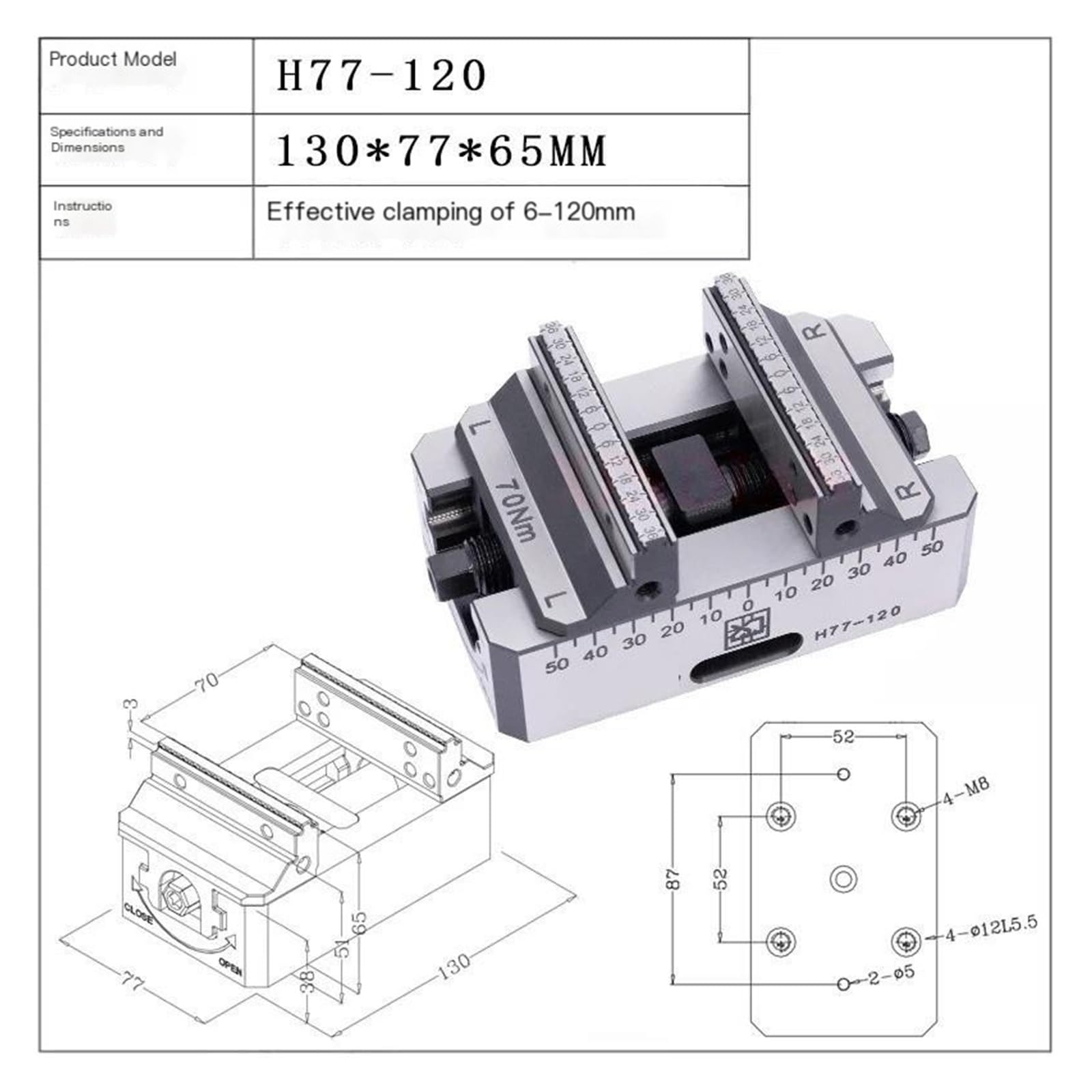 Étau à centrage automatique, fixation d'étau à 5 axes H77-120, changement rapide
