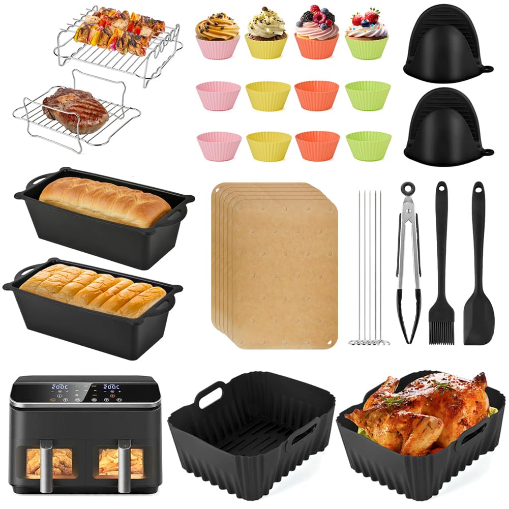 28 sztuk akcesoriów Frytkownica COSORI Dual Blaze 8,5 l, wielokrotnego użytku silikonowe formy do frytkownicy powietrznej, pojemniki do AirFryer COSORI CAF-R901-AEU, bez BPA Lav. w zmywarce