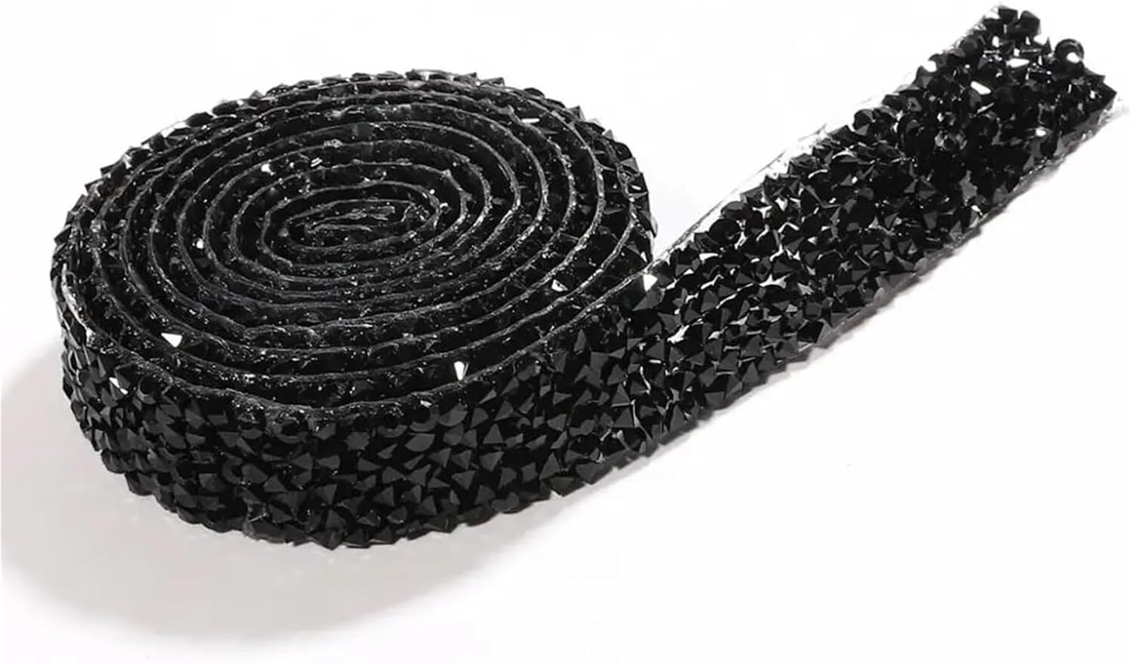 TGDGFKIAS Glitter Resin Rhinestone, DIY Colours Strips Roll 5 Yards Crystal Strass Hot Fix Applicator Ribbon Multicolor 1-3cm(Black,1cm)