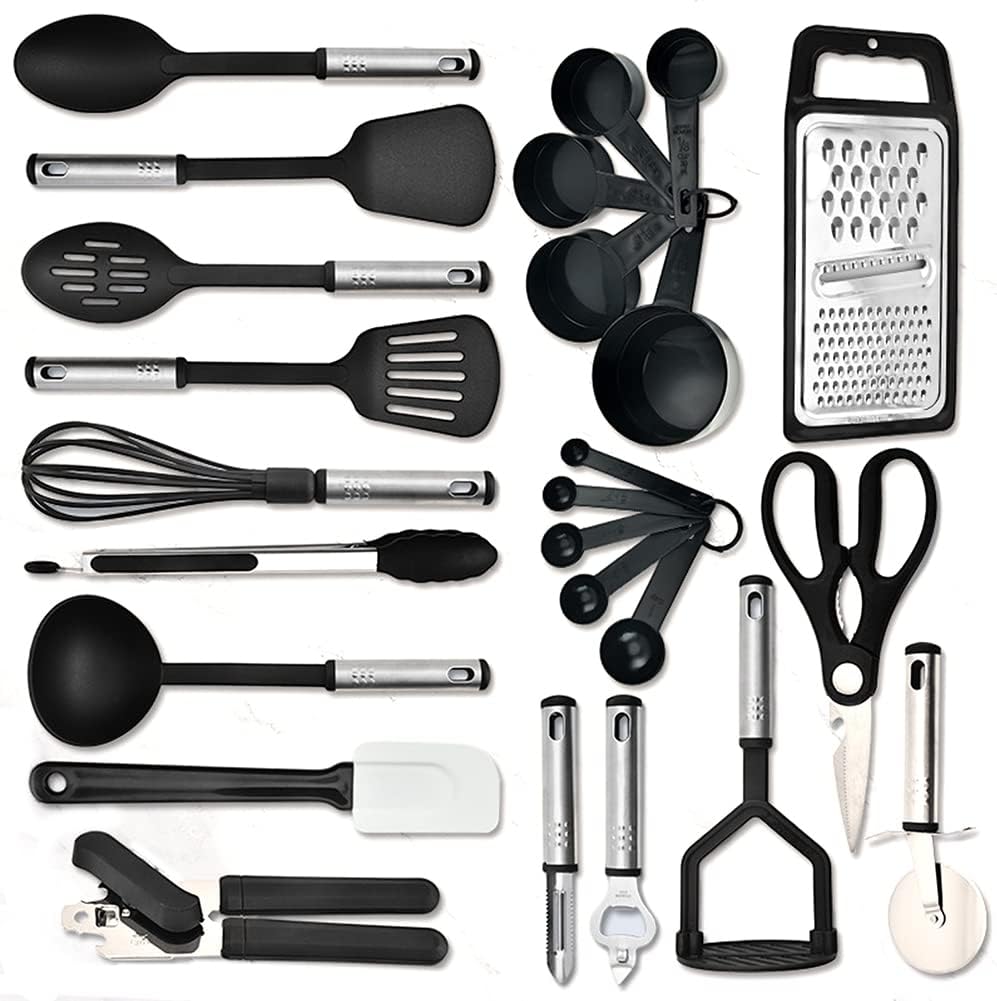 25pc Kitchen Utensils Set - Nylon & Stainless Steel Cooking Utensils Set - Non-Stick Kitchen Utensils with Spatula - Kitchen Gadgets Cookware Set - Kitchen Tools Set