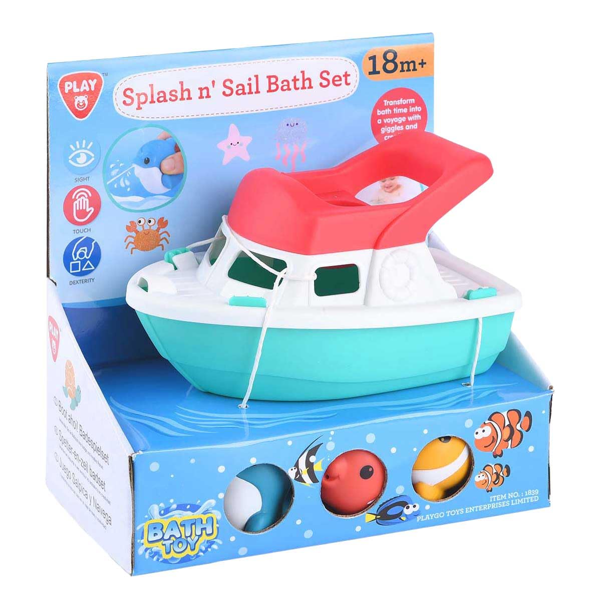 Playgo Giocattolo da bagno Barca con figure spray per gioco sensoriale