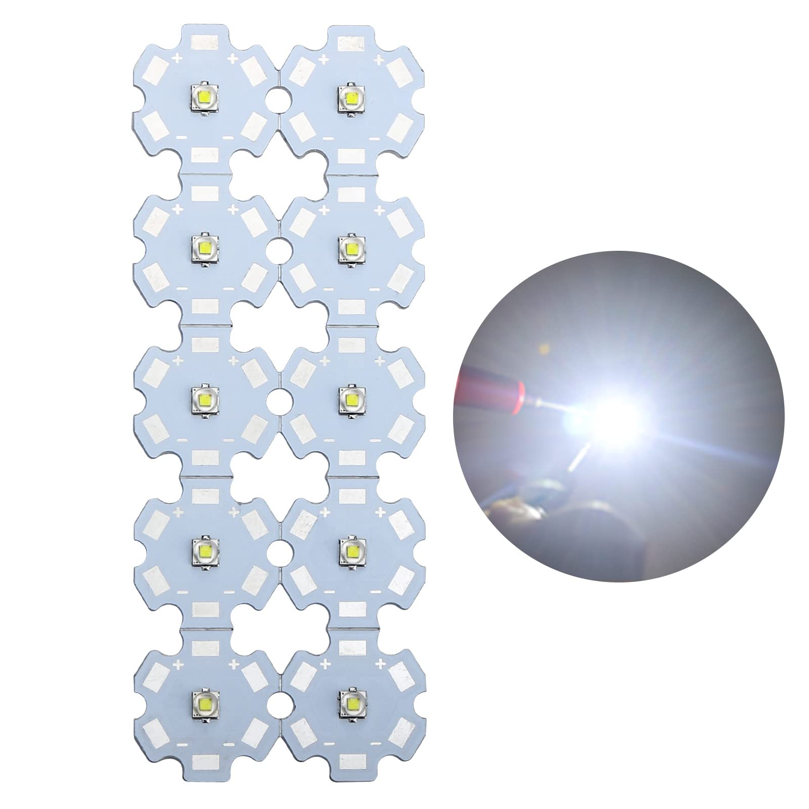 LedWekei Led Chip Bulb,3V 3W Cool White High Power Led Beads,LED Module Pixels Light Little LEDs Lampon Aluminum Heat Sink PCB BoardLed Bulb Cob for Pinspot Light Floodlight(Pack of 10)