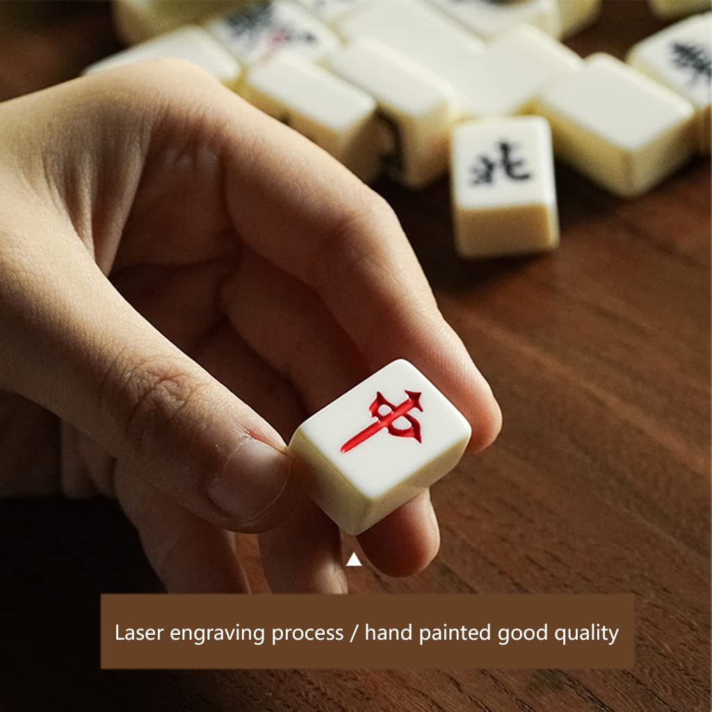 Jeu De Mahjong Portable Mini | 144 Tuiles En Mélamine, 2 Dés, étui En Cuir Pour Famille Et Amis