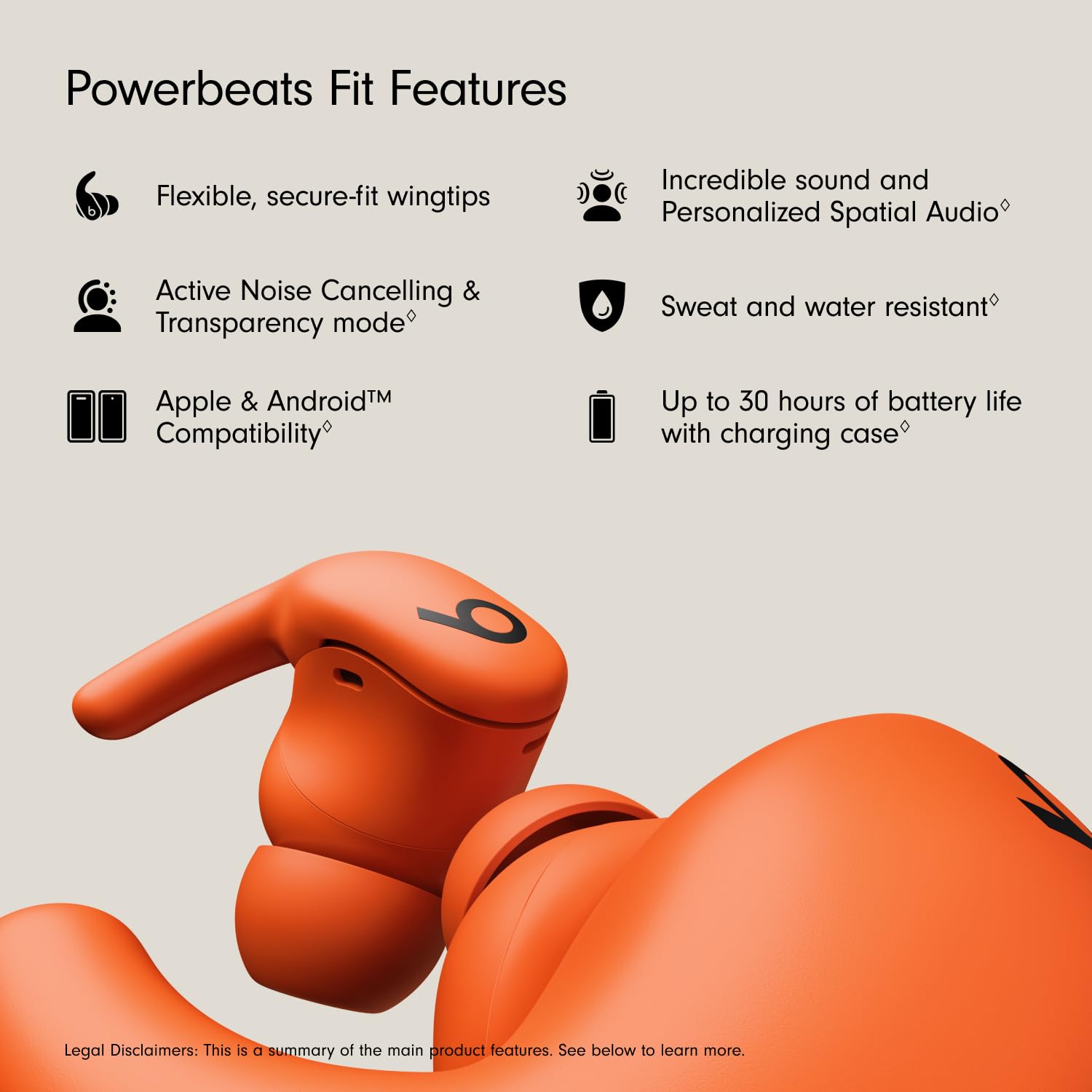 Beats Powerbeats Fit Wireless Noise Cancelling Earbuds - Spark Orange - Dettaglio