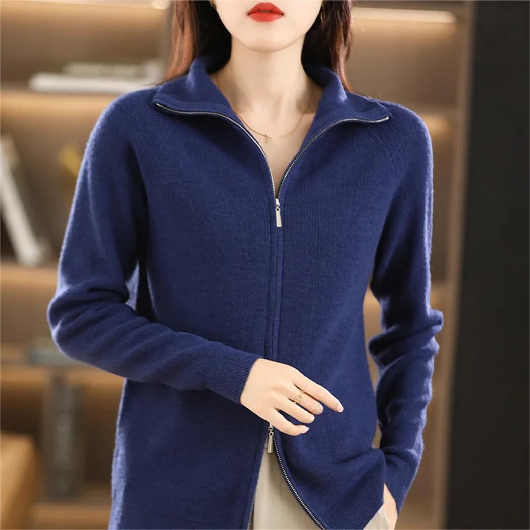 Women's Rayon Blend Knit Cardigan with Double Zippers Long Sleeve Open Front Jacket Loose Drapey Cardigan Sweater - Image 4