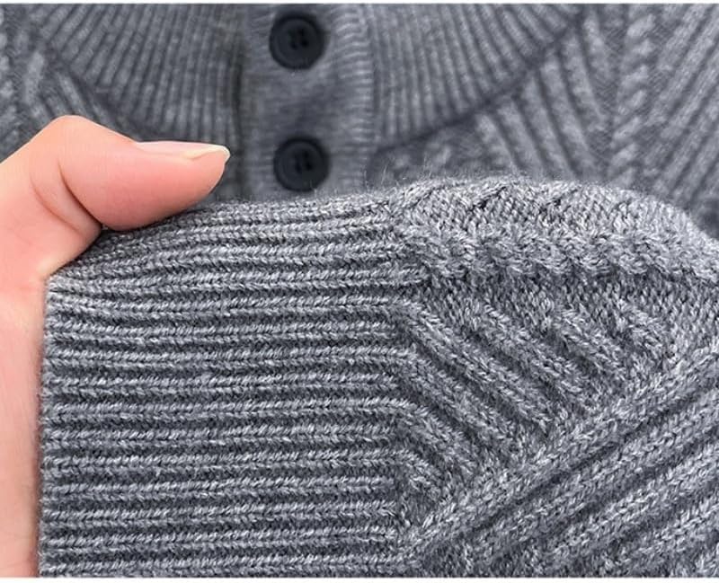 Winter Men's Casual Jacquard Knitted Sweater Stand Up Collar Button Sweaters