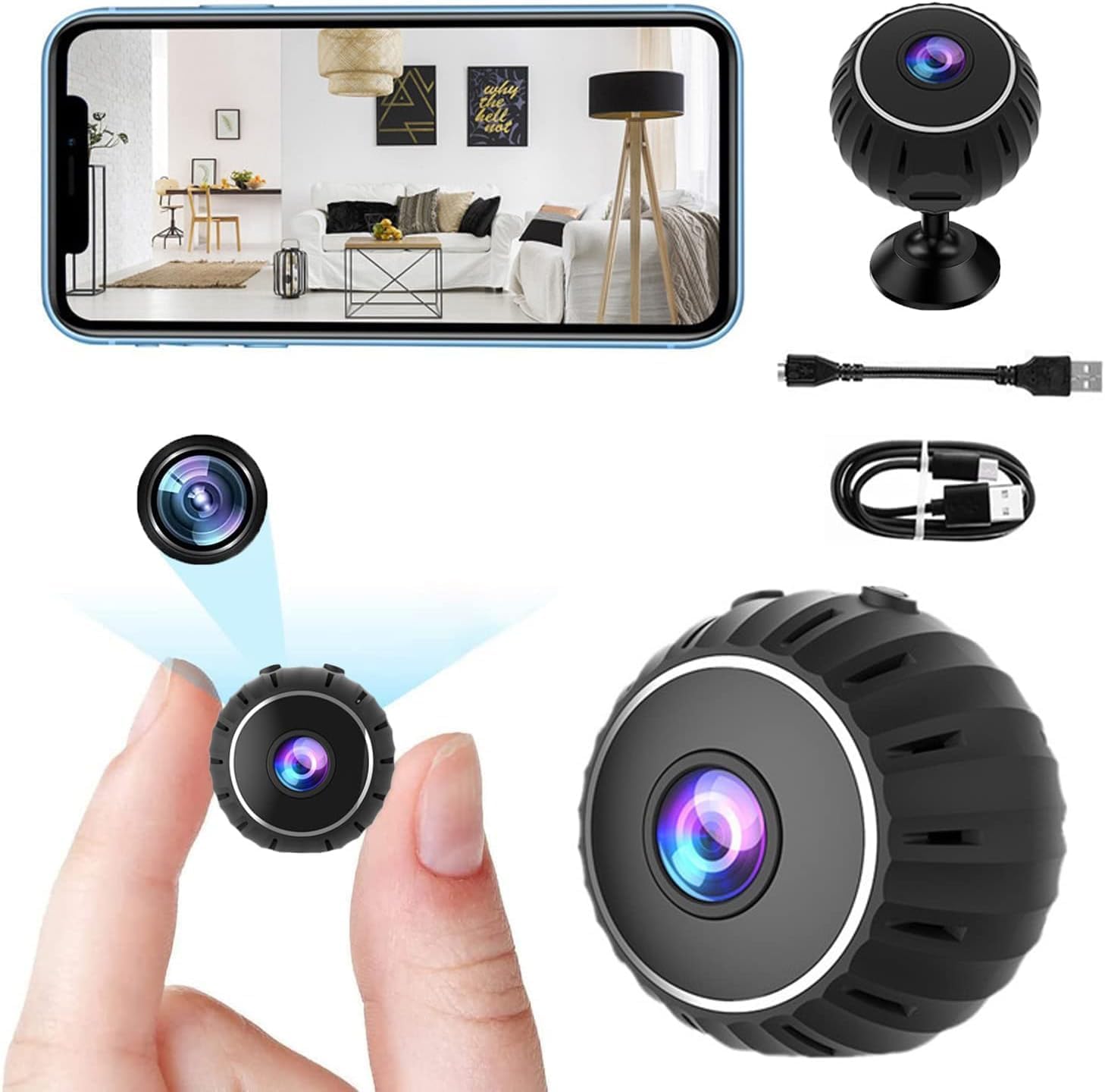FiveSky Mini Spy Camera 1080P HD Hidden Camera - Portable Small HD Nanny Cam with Night Vision and Motion Detection - Built-in Battery - Covert Security Camera for Home/Office/Indoor/Outdoor