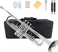 Yinfente Trompete Bb para Iniciantes e Avançados, Conjunto com Estojo Banhado a Prata, Bocal 7C, Kit de Limpeza, Luvas, Instrumento de Latão e Cuproníquel