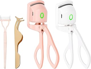 [2+2 Pack] Heated Eyelash Curler USB Rechargeable Electric Eyelash Curler with Lash Separator False Eyelash Applicator Tool Handheld Lash Curler 2 Heating Modes Portable Eyelash Curler