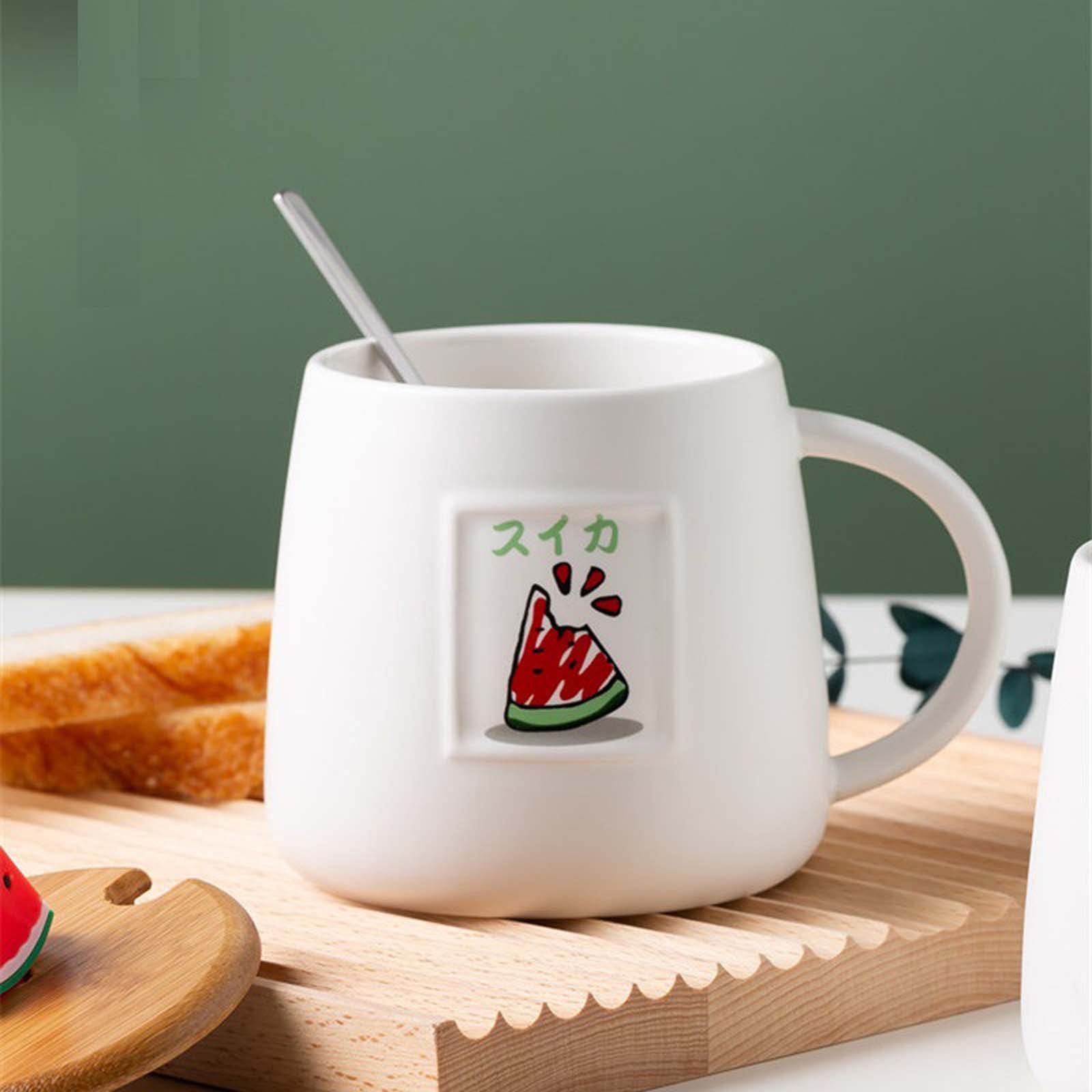 XINGYU Tasse De Cuisine Tasse À Café en Céramique Tasse d'eau avec Couvercle Cuillère avec Poignée 3D Fruits Bureau À Domicile Cadeau d'anniversaire De Noël