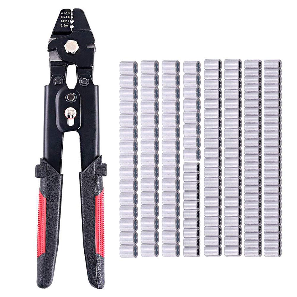 yongluoRope Aluminum Tube Crimping Sleeve Aluminum Sleeve Crimping Pliers Outdoor Portable Fishing Pliers with 150 PCS Aluminum Double Crimping Loop