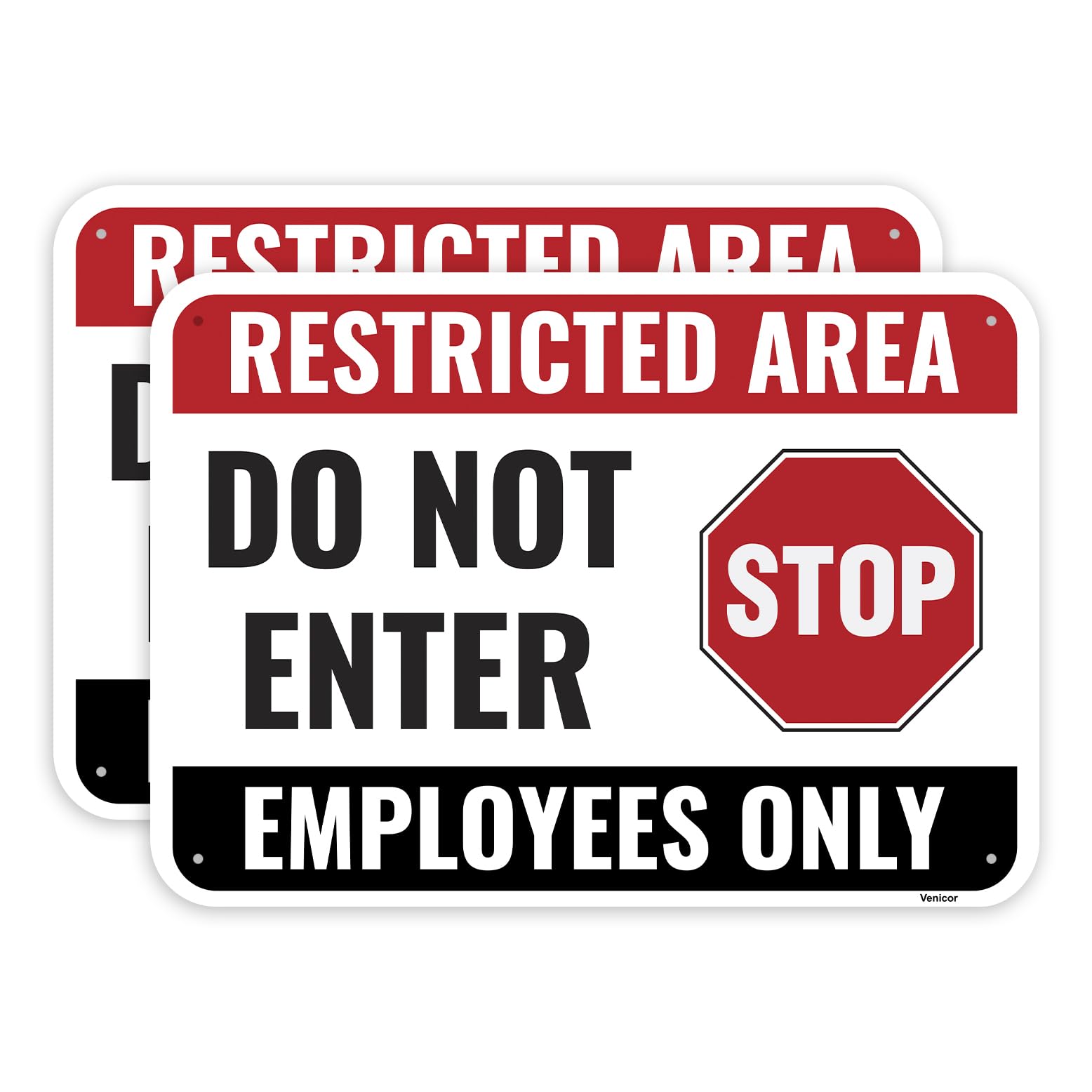 2PC Restricted Area Do Not Enter Employees Only Sign, 14 x 10 Inches - Aluminum - No Customers Beyond This Point Sign For Door