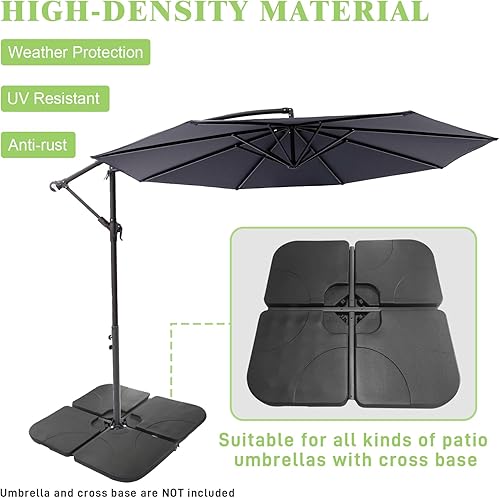 Miniatura 5 de T&Jero Base de plástico resistente de 4 piezas para patio al aire libre, sombrilla voladiza, 240 libras con relleno de agua y arena, color negro