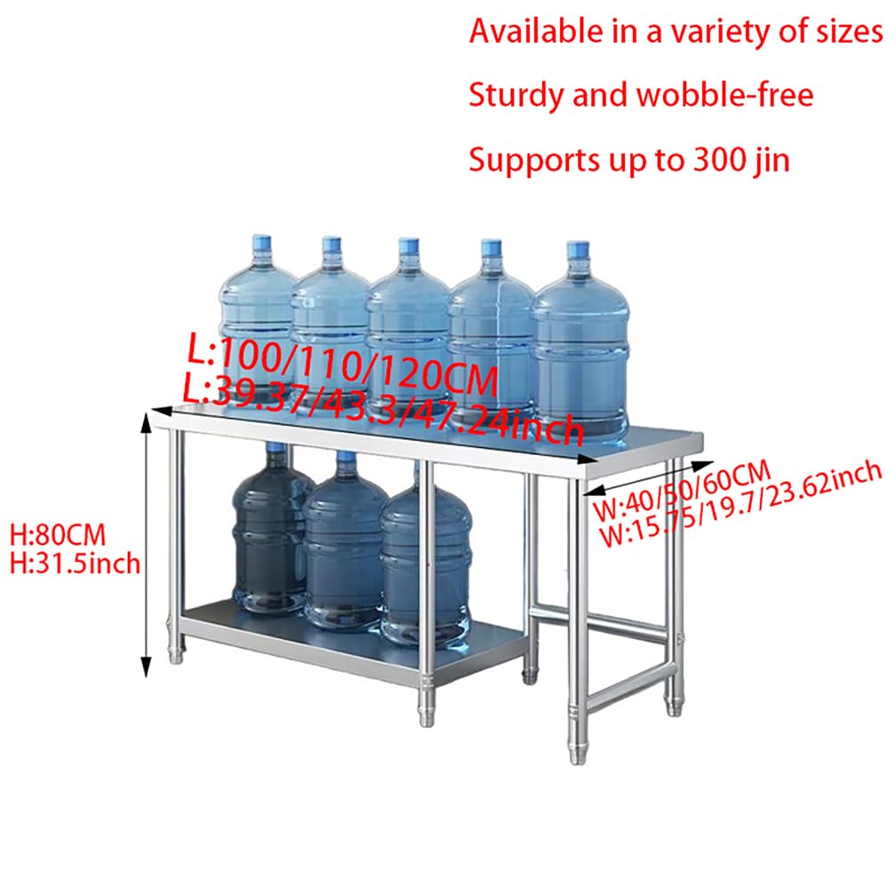 Zweistöckiges Regal Zum Teigkneten, Abstellen Von Gegenständen Mit Verstellbaren Outdoor Tisch Edelstahl-Arbeitstisch Den Hausgebrauch Pflanztisch Für Garage,Silber,L110*H80*W40
