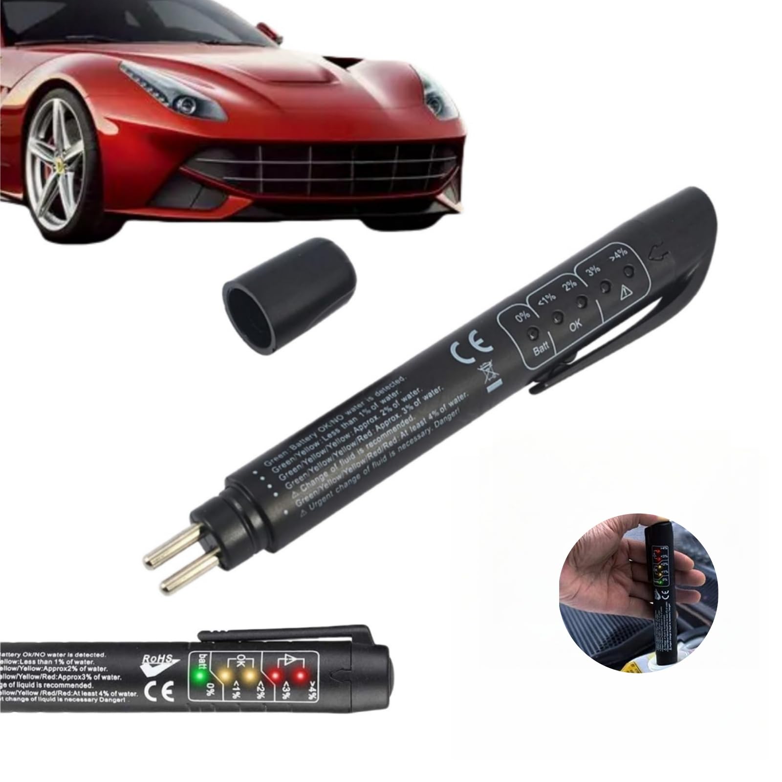 Test Fluido Freni,Brake Fluid Tester,Tester Liquido,Tester Liquido Freni,Fluido Freno Test,Tester Olio Freni,Penna Tester Liquido Freni,5 LED Indicatore,Strumento Test per Auto per DOT3,DOT4,DOT5
