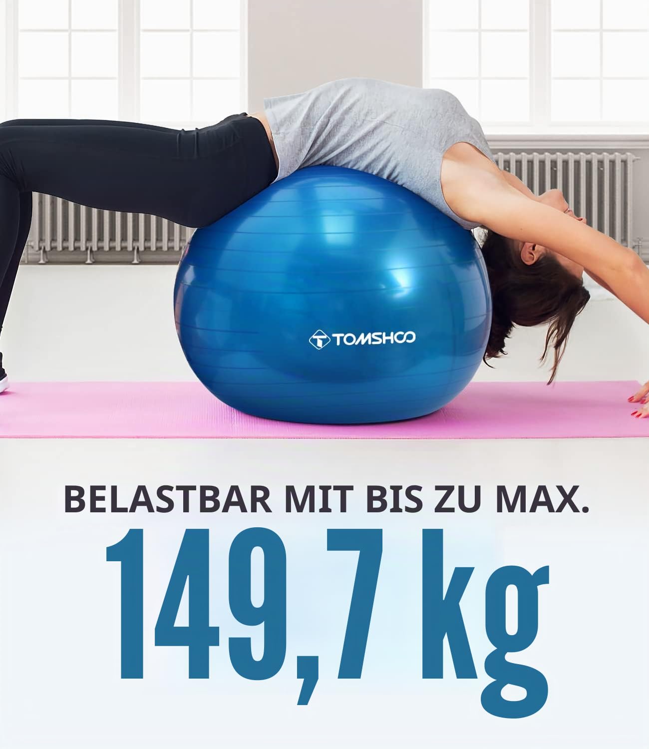TOMSHOO Anti-Burst Yoga Ball verdickt Stabilität Balance Ball Pilates Barre körperliche Fitness Gymnastikball 45CM / 55CM / 65CM / 75CM Geschenk Luftpumpe