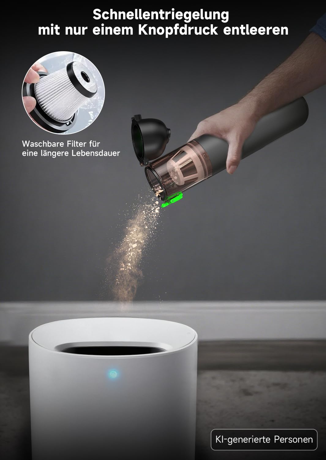 Kabelloser Handstaubsauger, Akku-Autostaubsauger mit hoher Leistung | Kabelloser Staubsauger mit HEPA-Filter, 20000Pa Starke Saugkraft, 4-in-1 Mini Staubsauger für Auto, Tierhaare, Teppich, Sofa