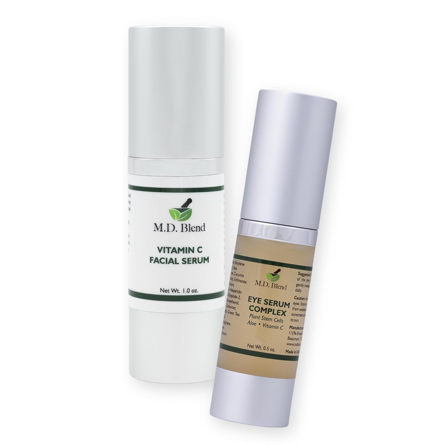 M.D. Blend Plant Stem Cell Eye Serum Complex + Professional Vitamin C Serum for Face, Hydrating Brightening & Anti-Aging Skincare Bundle