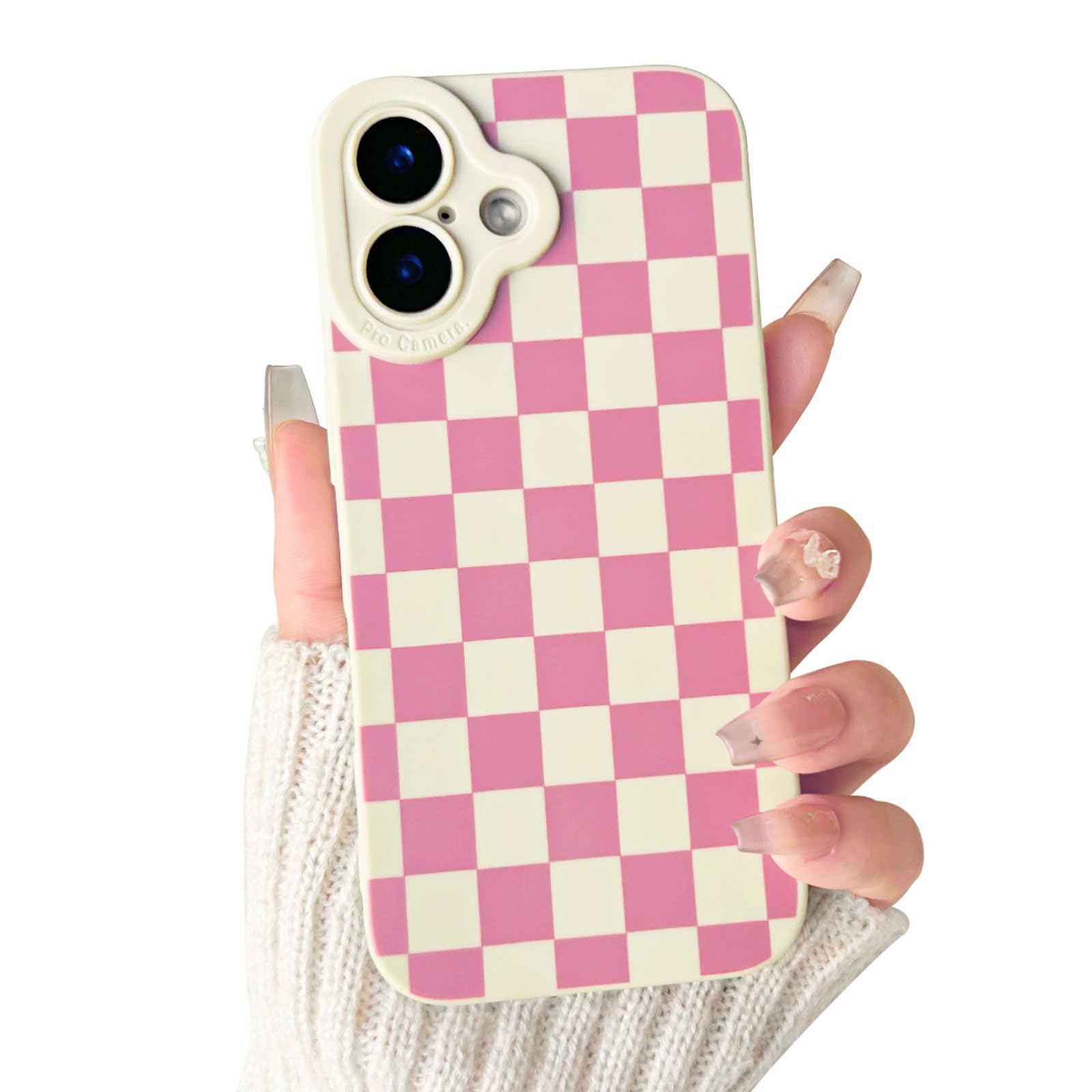 Lovmooful Compatible for iPhone 16 Plus Case Cute Checkerboard Lattice Plaid with Color Design for Girls Women Soft TPU Shockproof Protective Girly