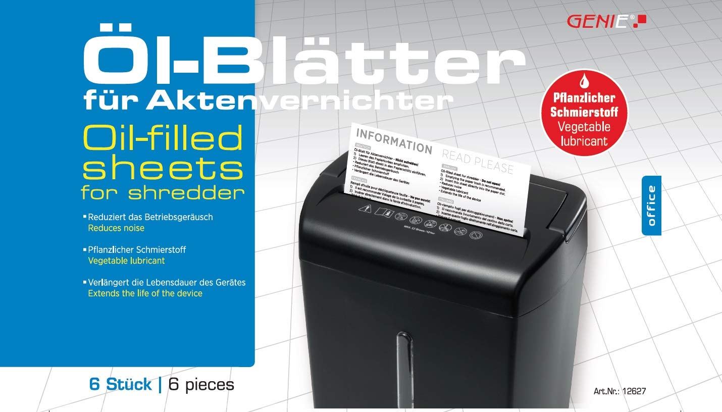 Genie Care Kit (Oil Sheets/Oil Paper and Cleaning Kit for Shredders, Suitable for All Cutting Types, Appliances, Manufacturers) Pack of 6