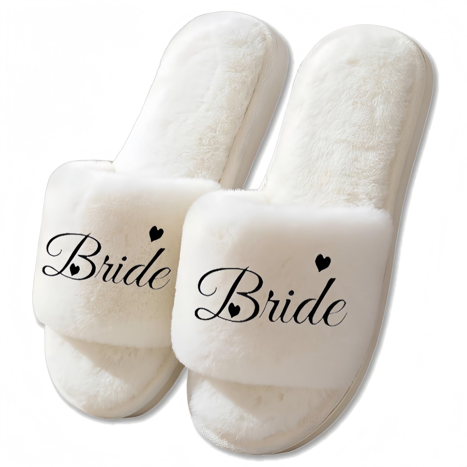 Personalised Wedding Slippers for Bride, Open-toed Plush Slipper with Text Or Name, Custom Party Gift for Bride Bridesmaid(Style B)