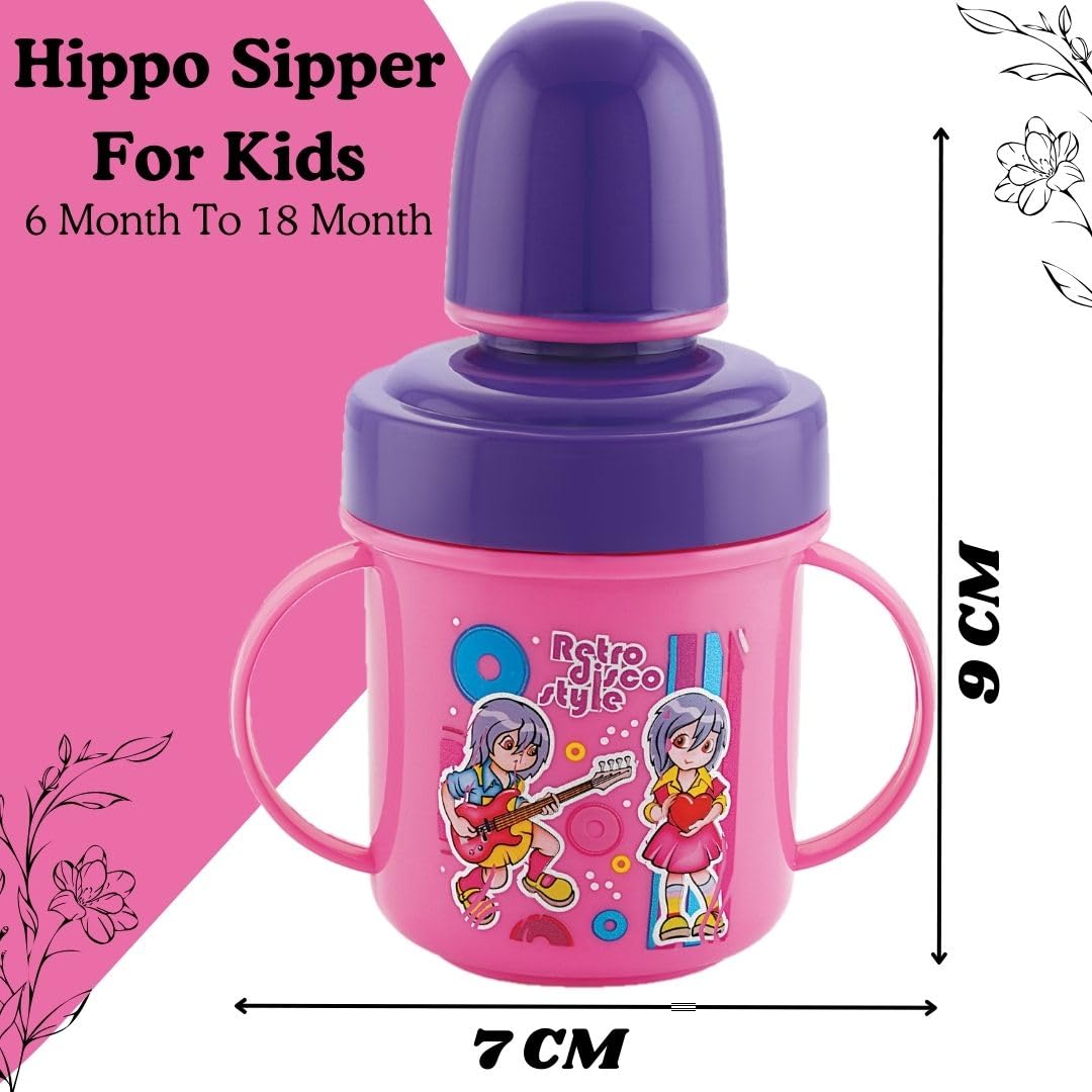 Zerya Hippo Stainless Steel Baby Spout Sipper Cup for Kids/Toddler with Soft Silicone 250 ML (Pink) 4