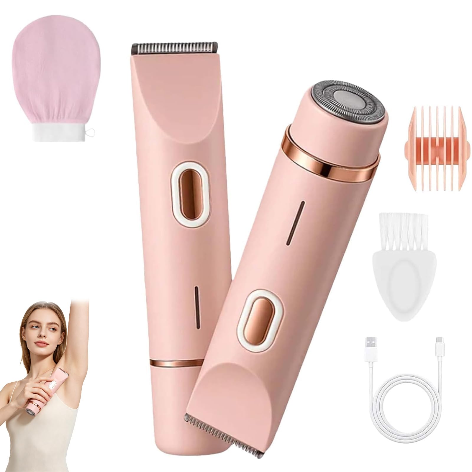 Rasoir Klyne Femme,2026 Nouveau Klyne Tondeuse À Double Tête Femme,Tondeuse Intime & Sourcils,Étanche Ipx7,Recharge Usb,Pour Jambes,Aisselles.Bikini Et Nez (Rose)