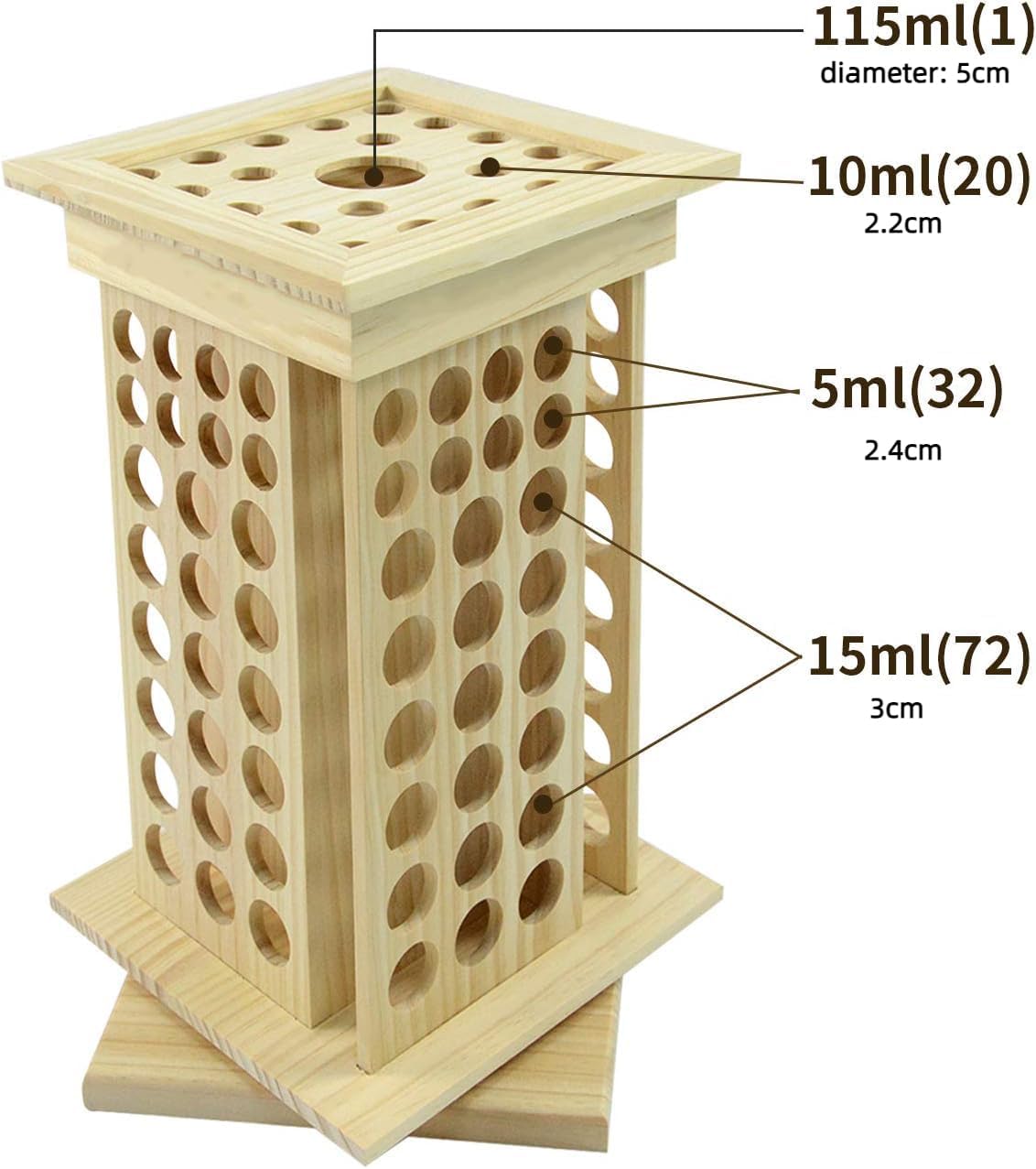 tonchean Big Rotating Essential Oil Rack Wooden Essential Oil Bottle Storage Organizer 125 Slots 5ml to 15ml 8 Tier Display Holder Wood Shelf for Essential Oil Aromatherapy