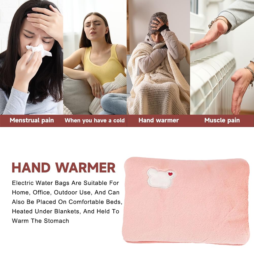 Bolsa De Agua Térmica Recargable, Bolsa De Agua Caliente Eléctrica, Con Forro De Felpa Suave,Útil Como Calentador De Manos Y Calentador De Pies, Rosa