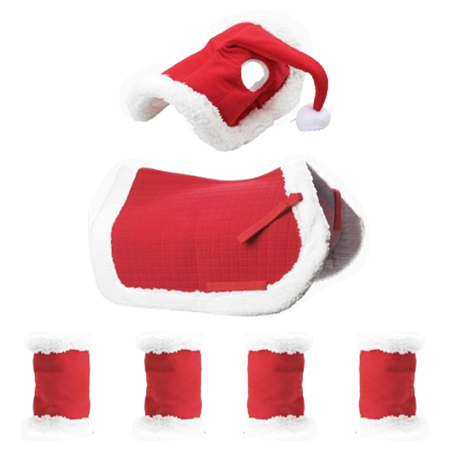 Weihnachtspferd-Kostüm-Zubehör, weiches Pferdezubehör – Stehwickel | Weihnachtsmann-Hut, Schabracke, Schutz, Reit-Dekoration für Weihnachten