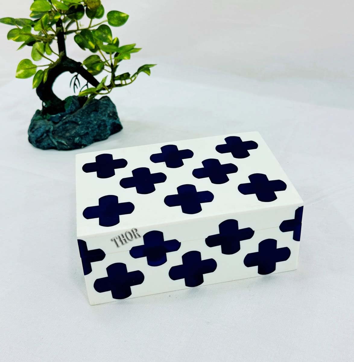 THOR INSTRUMENTS Handcrafted Bone Inlay Decorative Jewelry Organizer Box Cross Design Multipurpose Storage Keepsake Eco-Friendly Box premium home collection
