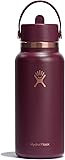 Hydro Flask 32 Oz Wide Flex Straw Cap Bottle - Insulated Stainless Steel - Wide Straw Lid, Non Spill, Leakproof in Black Cherry Rose Gold 32 Oz Black Cherry Rose Gold