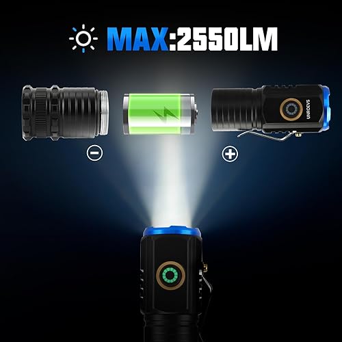Miniatura 4 de Mini linterna LED recargable USB C, linternas pequeñas potentes de 2550 lúmenes con 5 modos de luz, linterna de bolsillo con clip, linterna