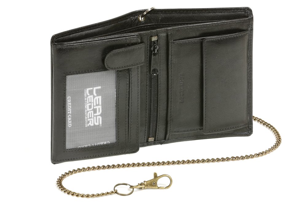 LEAS Biker Portafoglio Motociclista Portafoglio con catena BIKER, Vera Pelle, nero