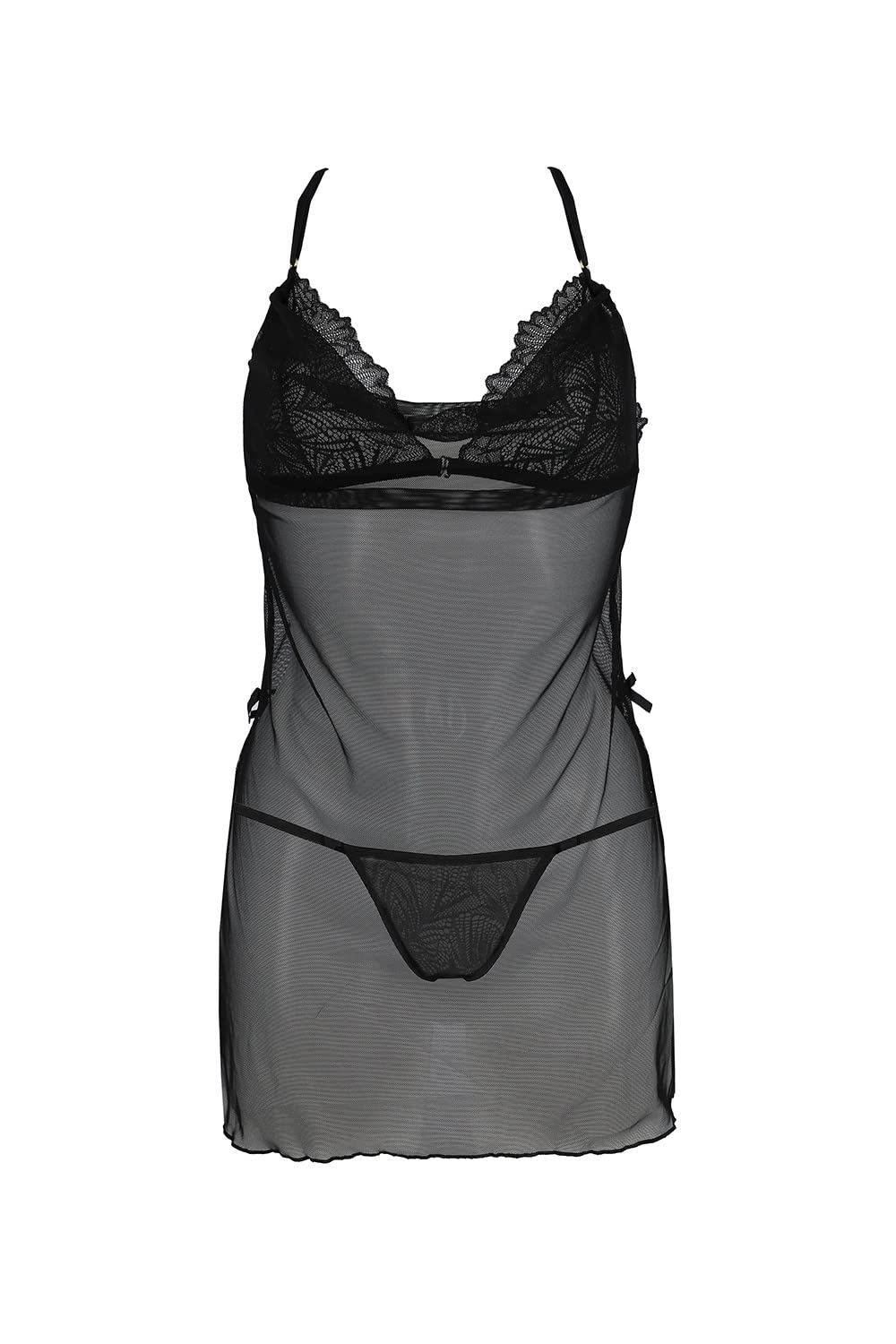 Passion Conjunto De Lencería Sensual Camisón con Tanga Deliena Chemise, Negro,S/M