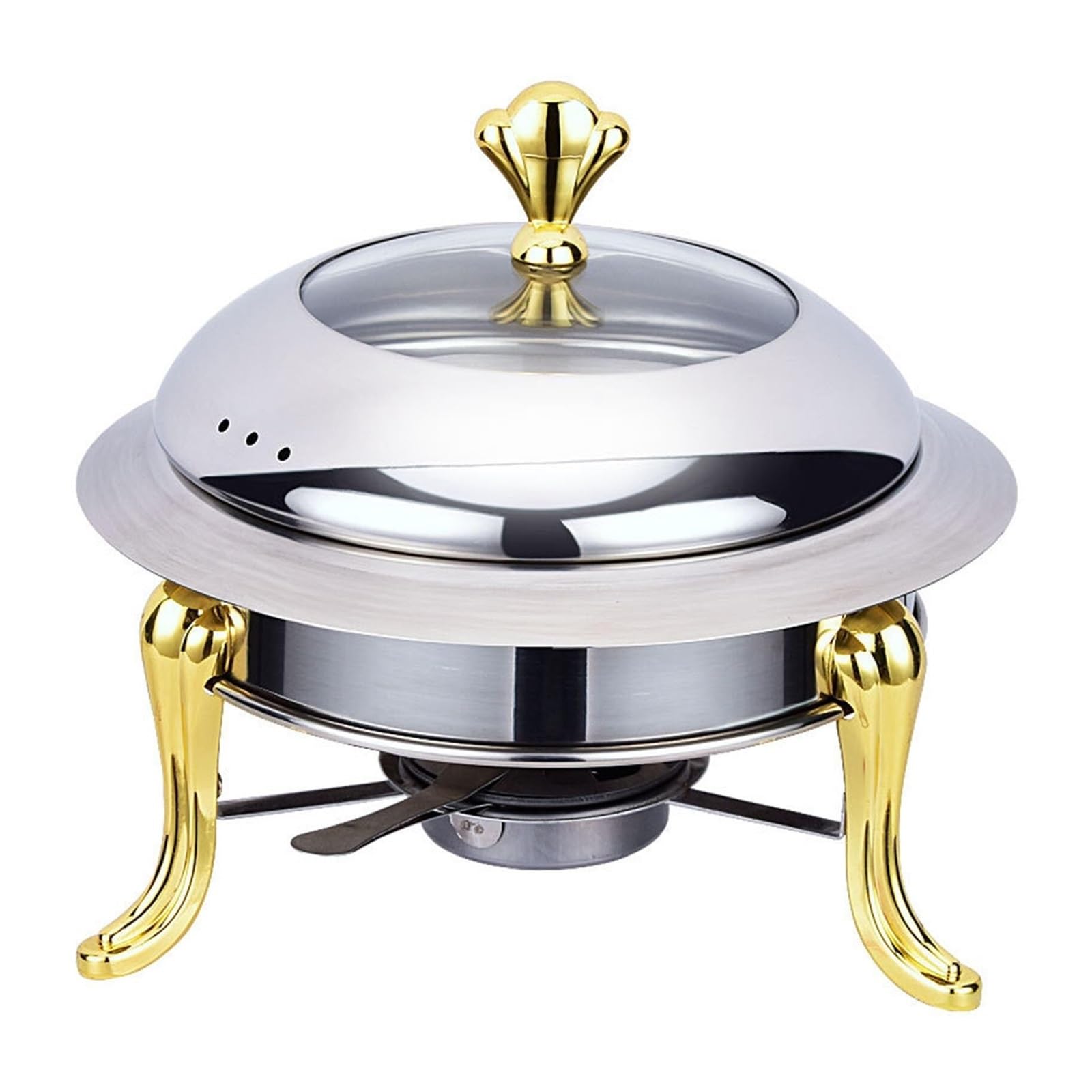 Scaldavivande Rotondo, scaldavivande Buffet Se Cucina a Buffet | Scaldavivande in acciaio inossidabile for server riscaldante for catering con coperchio(Gold,24cm)