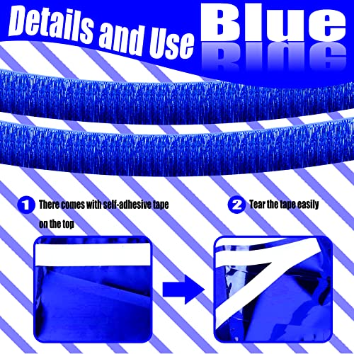 Image of 6 Pack 10 Feet Foil Fringe Garland Metallic Tinsel Streamers Banner Wall Hanging Curtain Backdrop Banner for Parade Floats, Thanksgiving, Christmas, Birthday, Halloween Party Decorations(Blue)