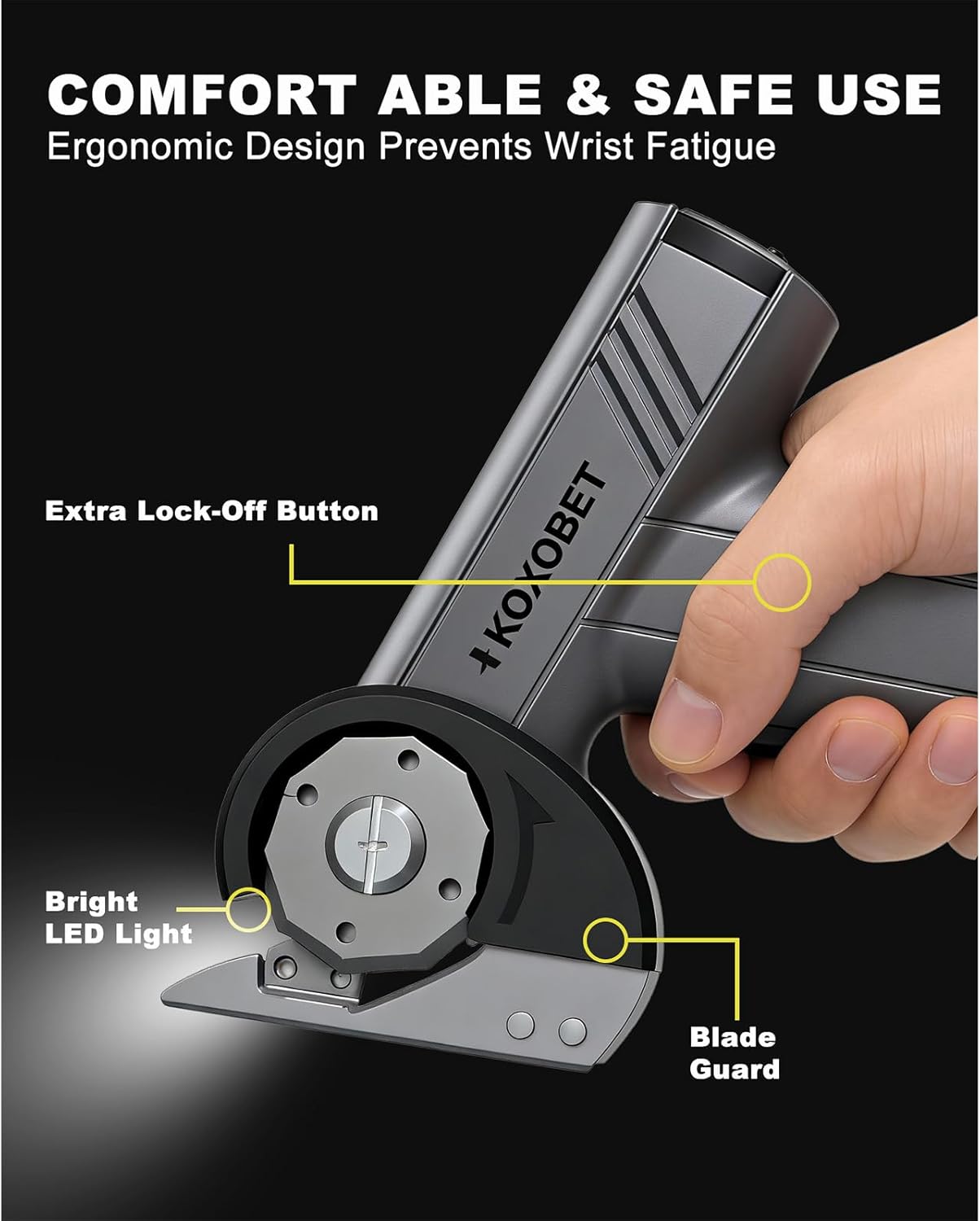 2026 Upgrade 4.2V Cordless Cutting Tool, Cardboard Cutter with LED Display, Brushless Motor, Tungsten Steel 3 Blades, Electric Chop Saw for Fabric, Cardboard, Leather, Carpet- Silver