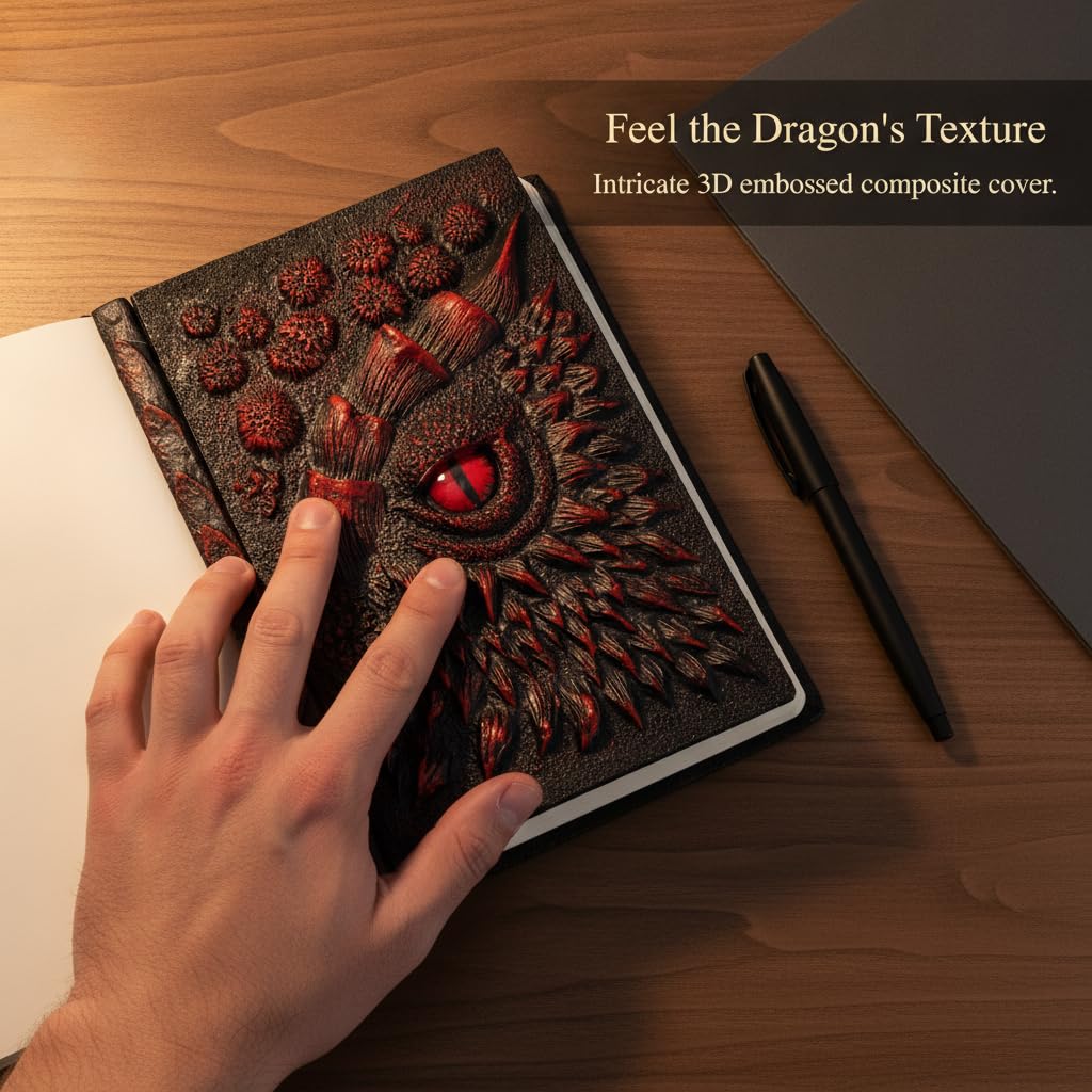 Quaderno con Drago, Notebook Decorato 3D, Rosso, 17,5 cm