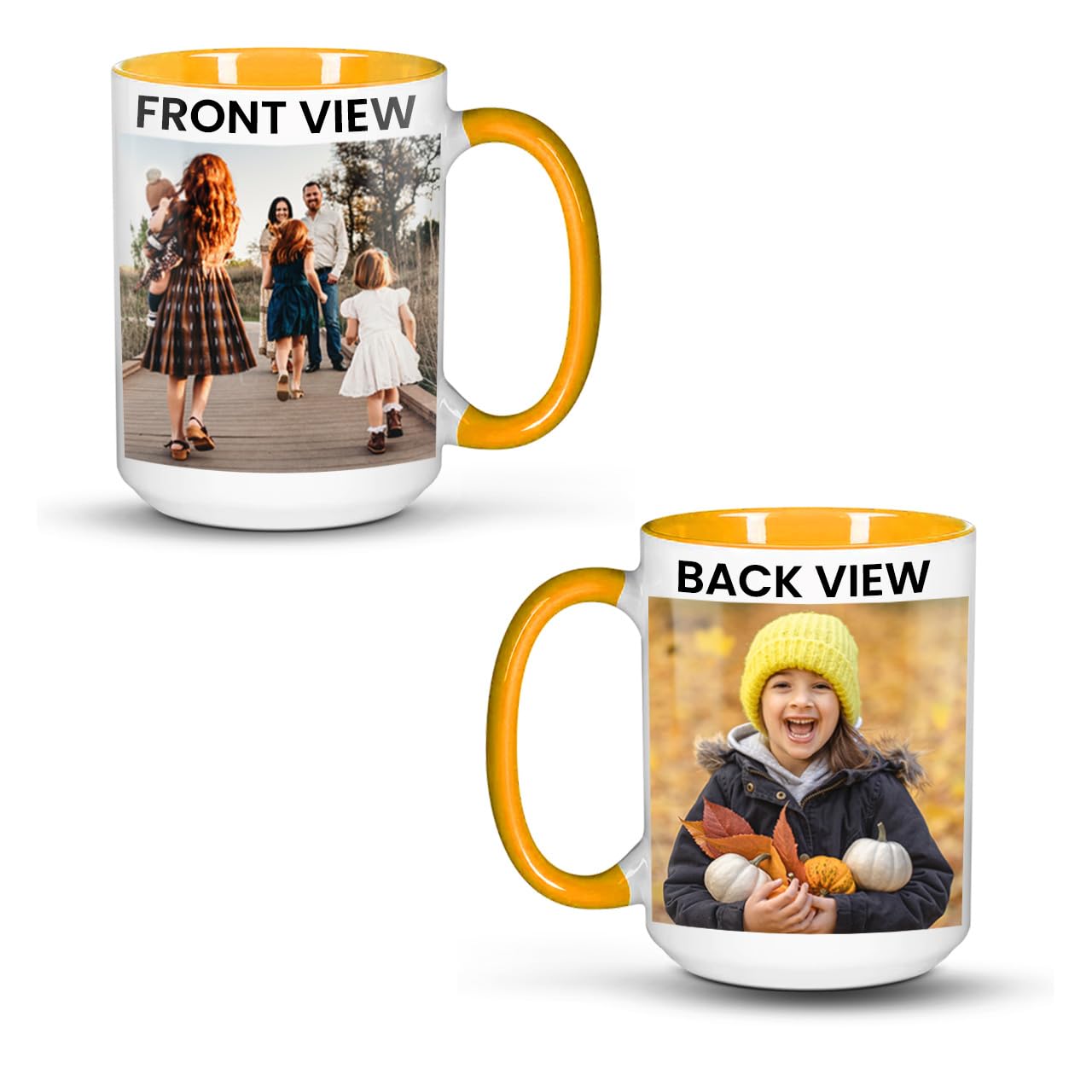 Customize Coffee Cup – Personalized Ceramic Mug with Picture or Text, Taza Personalizada Custom Design, Custom Coffee Mug Gifts for Men and Women - White/Yellow|15oz