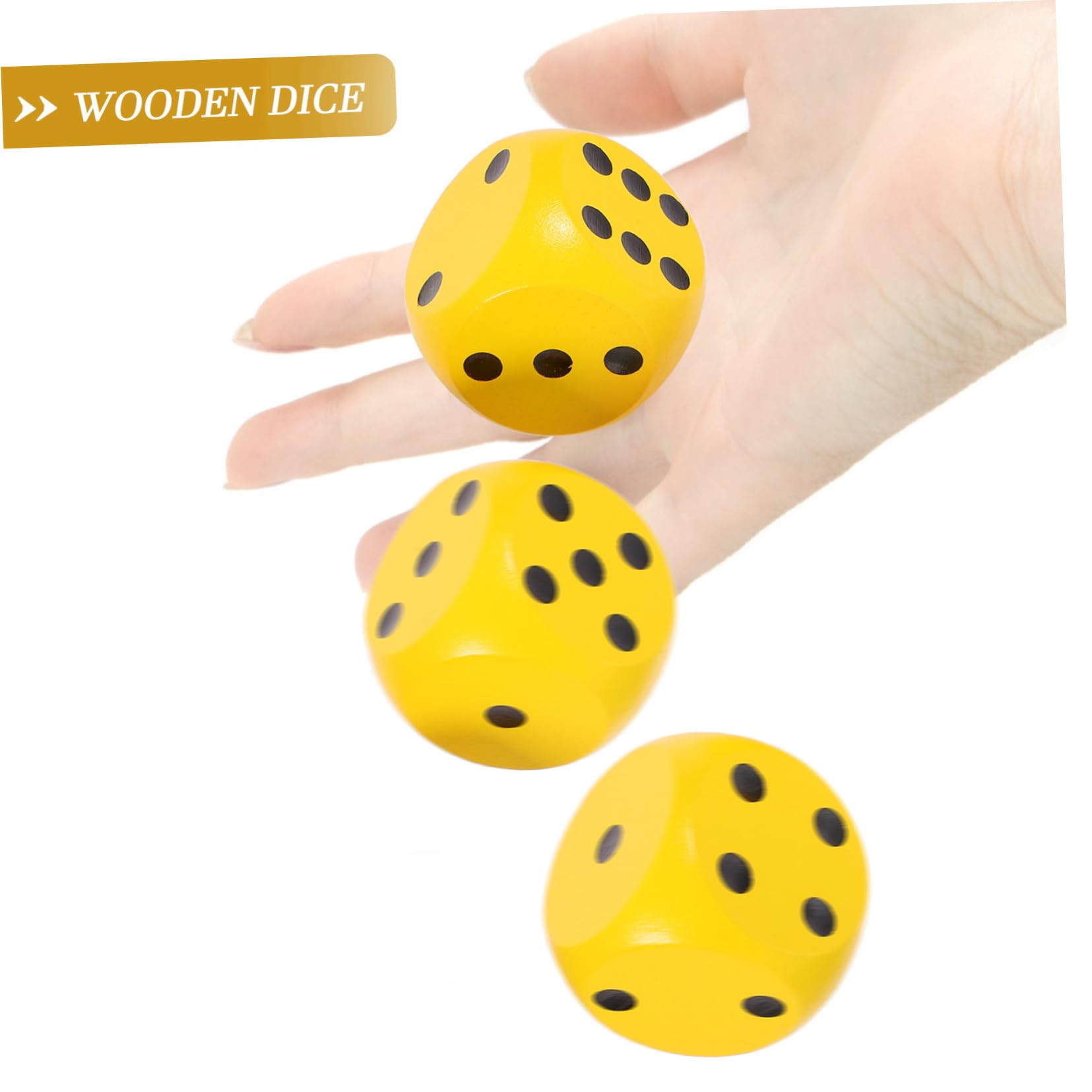 Hohopeti Dés en Bois Jaune 3 Pièces Légers et Portables Coins Arrondis pour Jeux de Société la Maison et Réunions Familiales