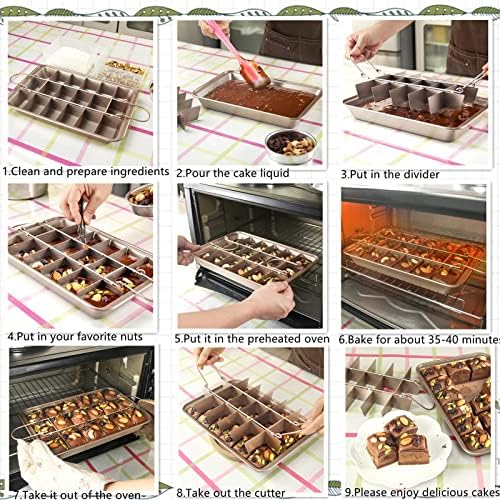 JIUAI Brownie Tin Non-Stick Brownie Cake Tin with Divider 18-Cavity, Professional Brownie Tray for Baking& Precut Slices - 12 Inches Brown