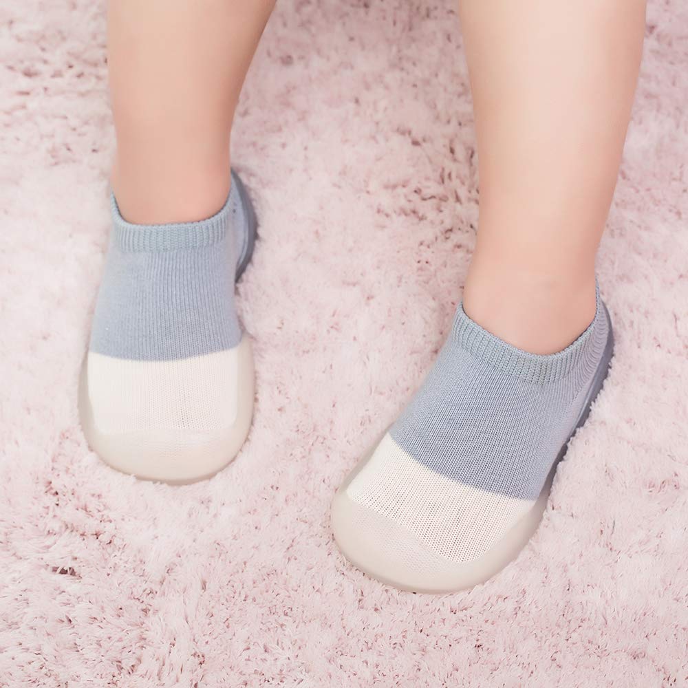 Pluatyep Baby Toddler Non-Skid Sock Shoes Indoor Slipper Breathable Relaxed Fit Mesh Lightweight Sole Infant Boy Girls Kids Children, Bluewhite, 9-12 Months Infant 3